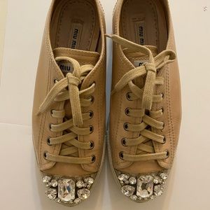 Miu Miu Studded Beige/Blush Sneakers Size 38 1/2